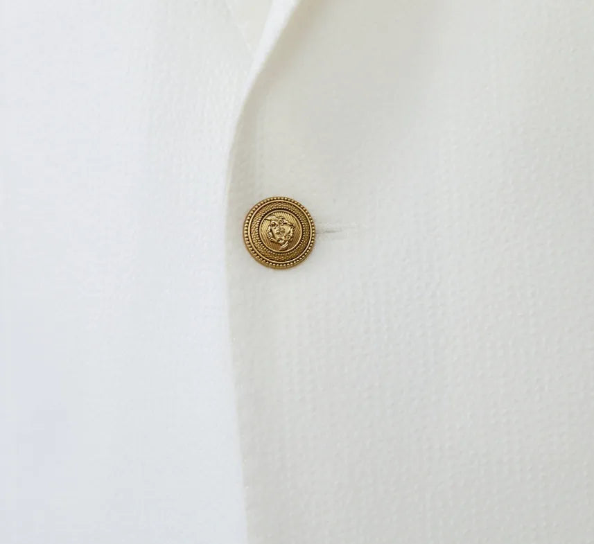 Seersucker single-breasted slim-fit suit blazer in navy blue with double rear slits for summer wear