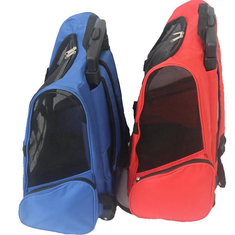 Foldable pet rucksack in 600D Oxford cloth 40-litre capacity for dogs and cats red and sapphire blue