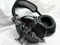 Gothic cross design hard resin covers for Apple AirPods Max headphones in silver and gun metal colours