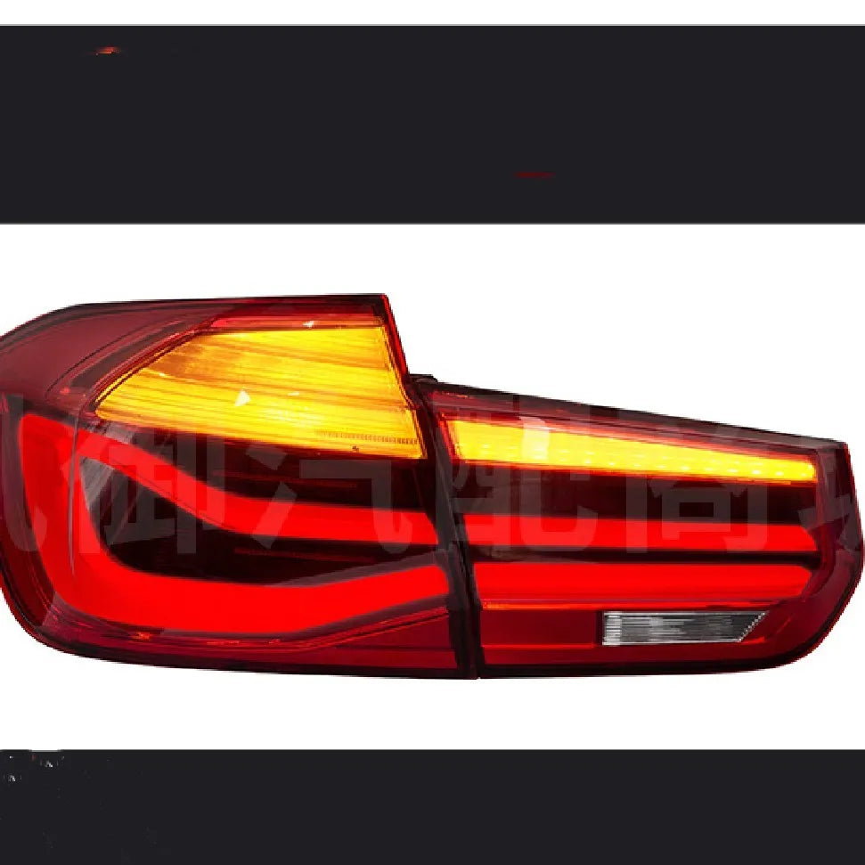 BMW 3 Series E90 aftermarket LED tail light assembly in red and smoked black finish.