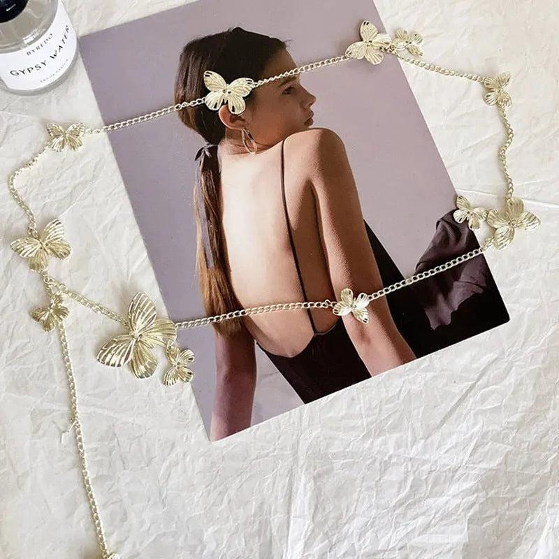 Golden butterfly waist chain with alloy construction and single circle design