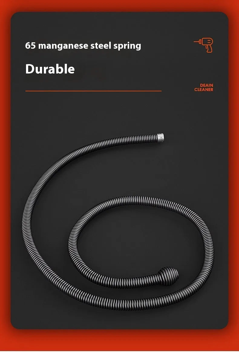 Electric pipe drainage tool with 16.8V motor and 7.5m steel wire cable for clearing toilet and kitchen blockages