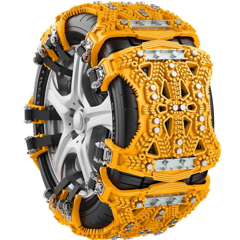 Universal nonskid chain with steel plate gear, wrench, shovel, and gloves for car SUV winter traction