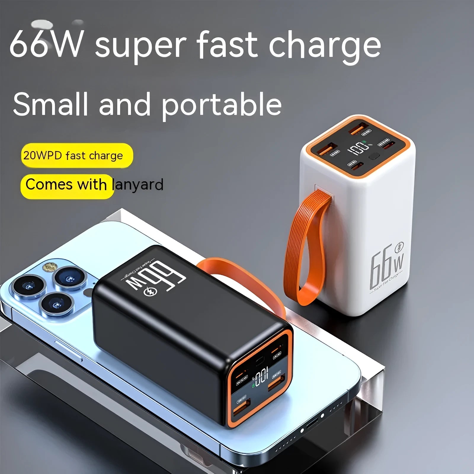 20000 MA fast charge power bank in black plastic creative design