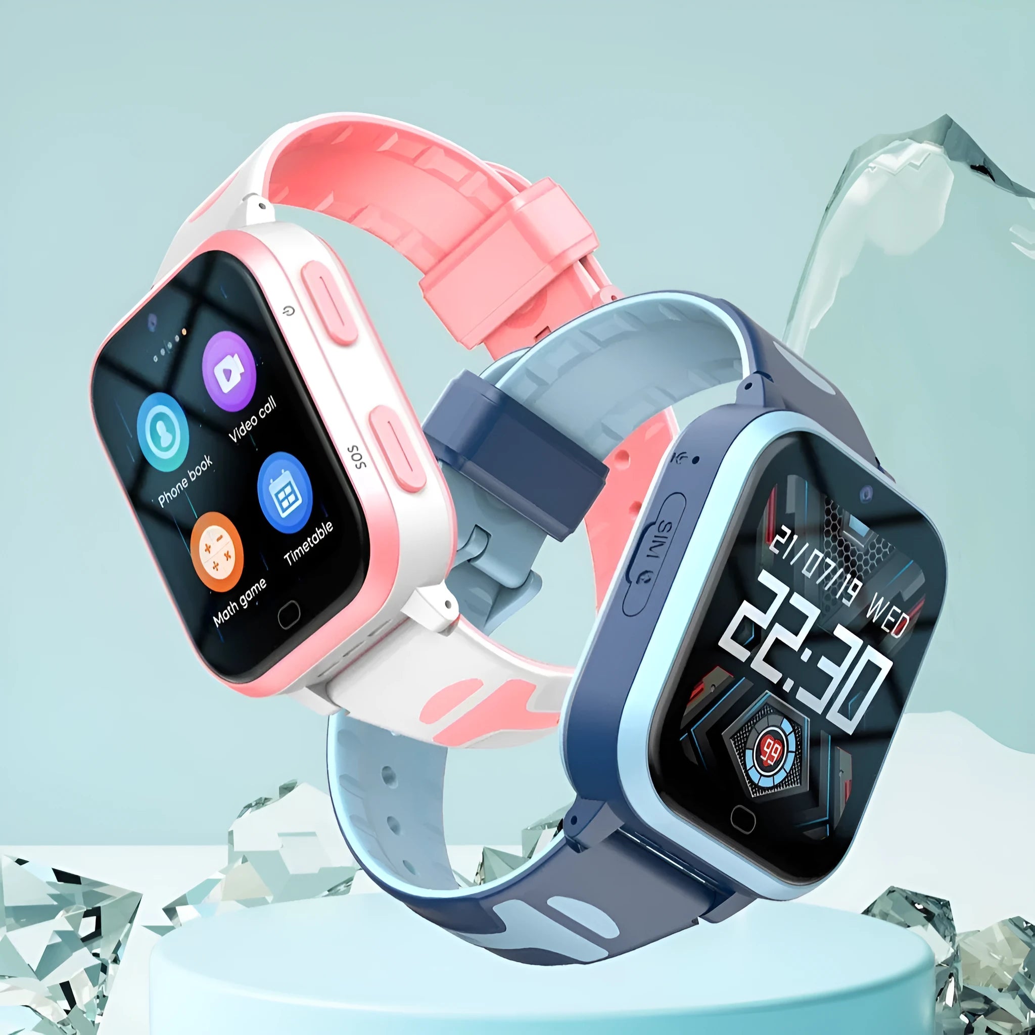 Children's smart phone watch with 1.83-inch touchscreen showing video call interface
