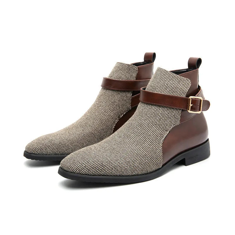 Men's high top retro platform biker boots with rubber sole, front lace-up, in beige colour