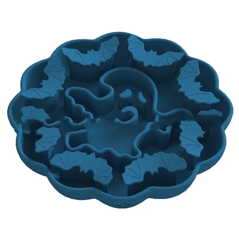 Silicone slow feeder dog bowl in multiple shapes and Halloween-themed colours