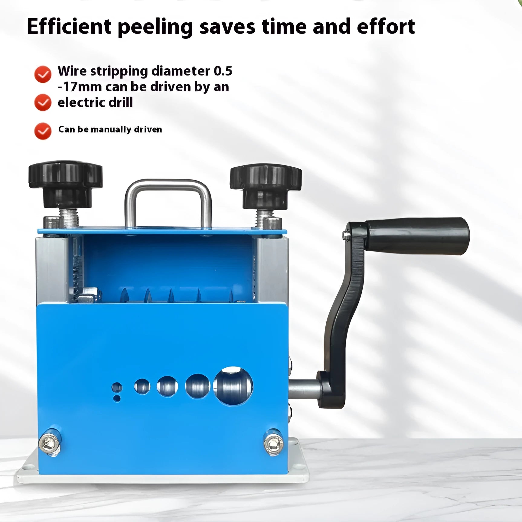 SD-017 manual wire stripping machine showing compact tool with adjustable jaws for 0.5-17mm wires.