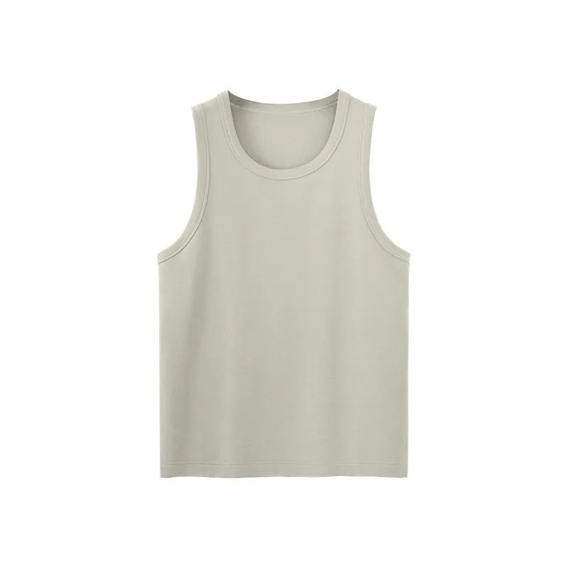 Navy slim fit stretch t-shirt shown in vest and short sleeve styles for men and women.