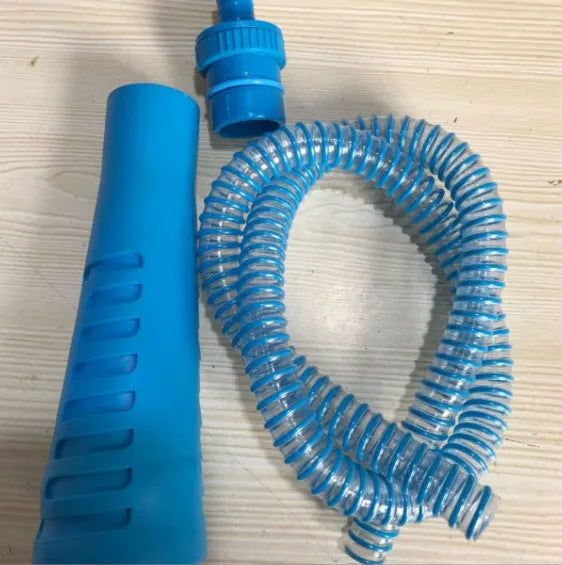 Blue plastic washing machine suction pipe cleaner with round head, 114cm length