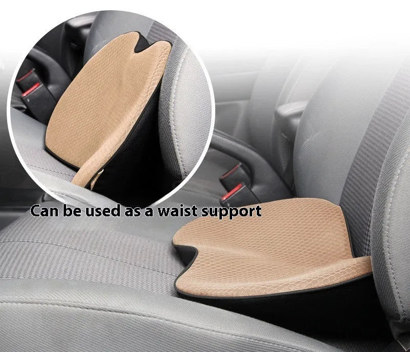 Flat car seat cushion with memory foam filler for height adjustment in vehicle