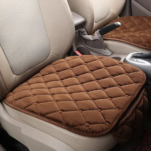 Car anti-slip seat cushion warming pad in plush and cotton filling for winter, five seats without backrest