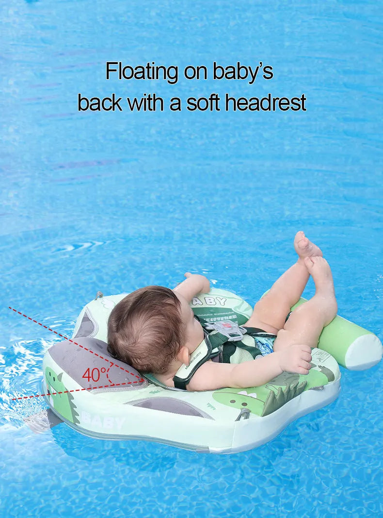 Avocado green dinosaur baby swimming ring with sun shade inflatable float for toddlers
