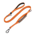Black retractable reflective nylon traction belt for dogs with hand-held buffer grip