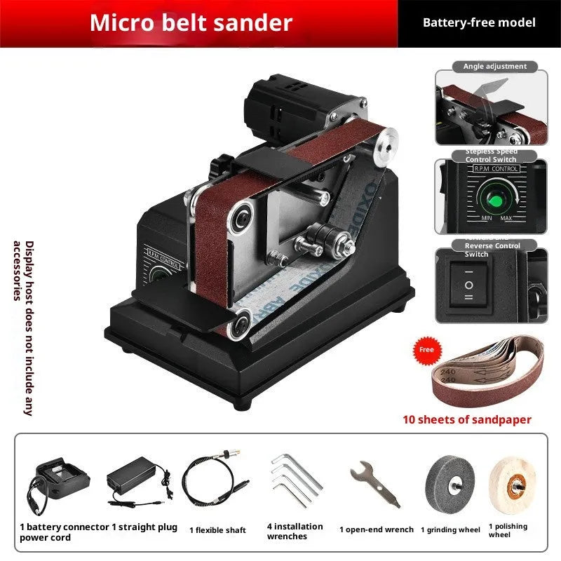 Small electric belt sander DIY polishing machine with adjustable double bracket and 10 abrasive belt