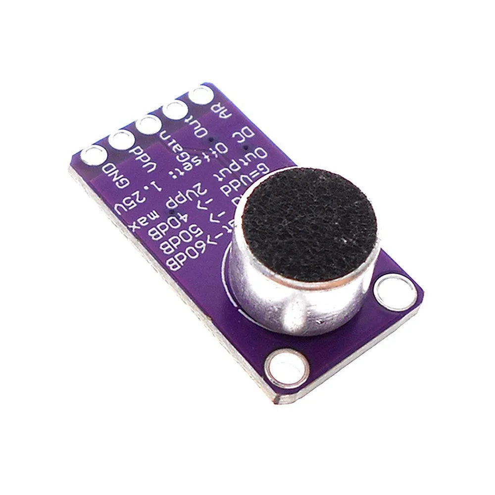 MAX9814 automatic gain control microphone amplifier module with CMA-4544PF-W electret condenser microphone
