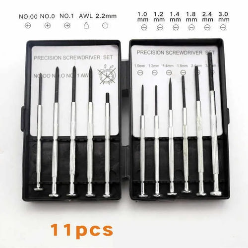 TH-6177 11-piece steel screwdriver set with crosshead and slotted bits on a white background
