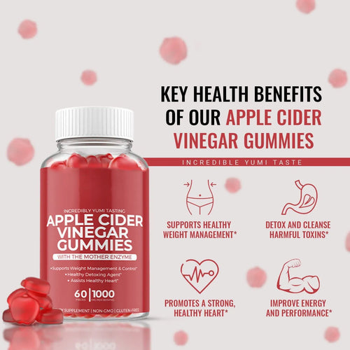 Bottle of apple cider vinegar gummy supplements containing 60 tablets for adults.
