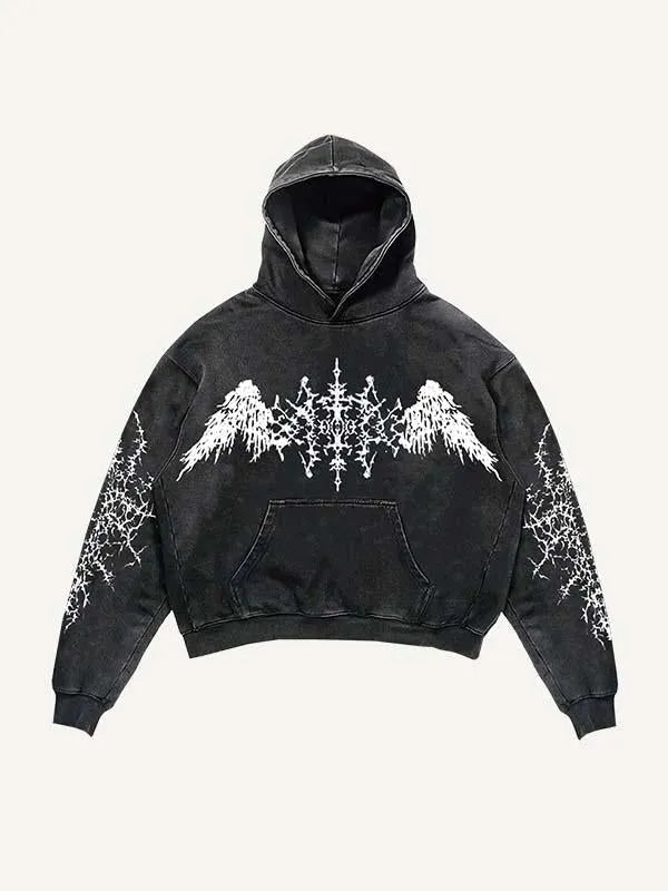 Men's black hooded long sleeve sweatshirt on plain background