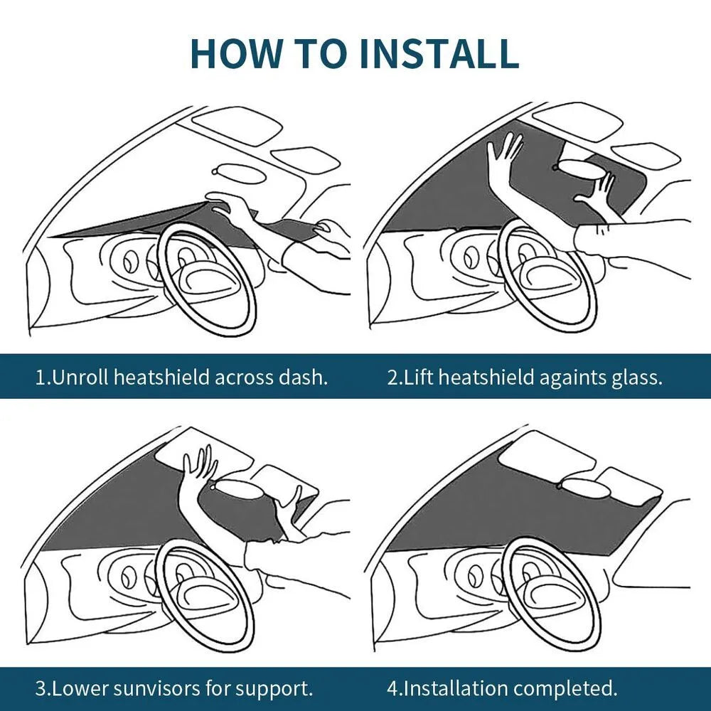 Stiff black heat insulation car windshield sunshade with polyester and bubble aluminium film attached via suction cups