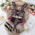 Light blue lace push up bra set with matching mesh underwear on hanger