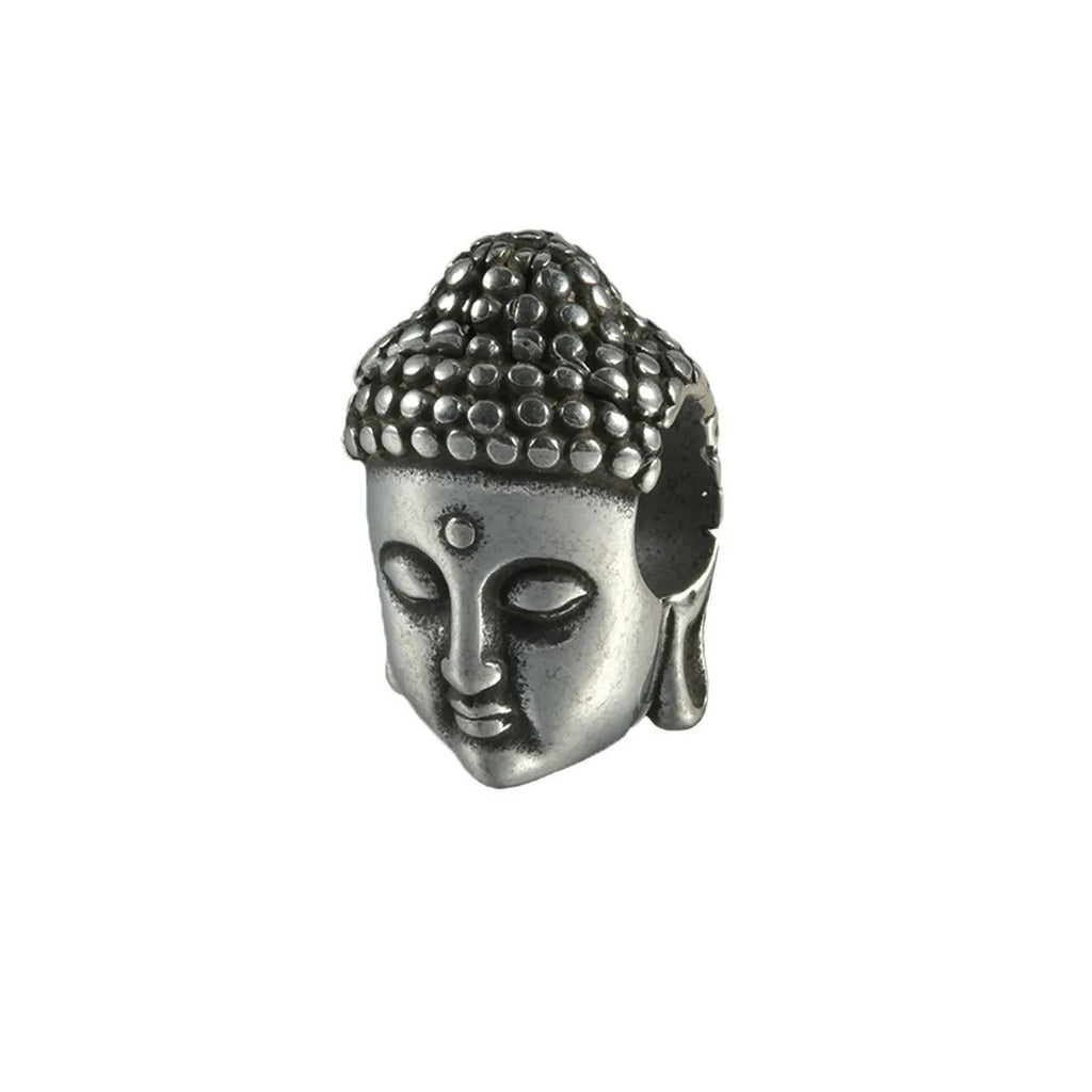 Stainless steel hollow skull Buddha earring in a geometry shape, shown in one of four colour options.