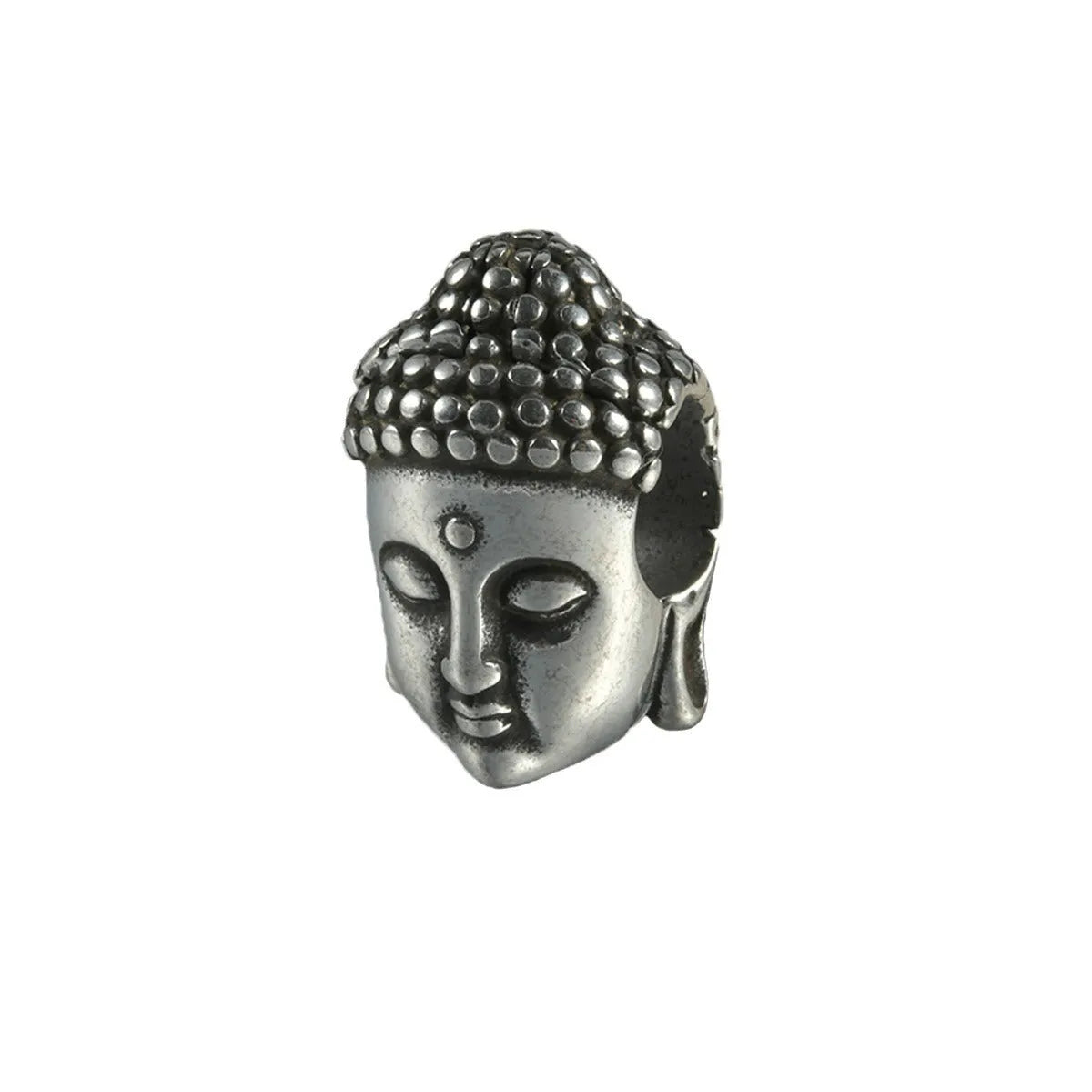Stainless steel hollow skull Buddha earring in a geometry shape, shown in one of four colour options.