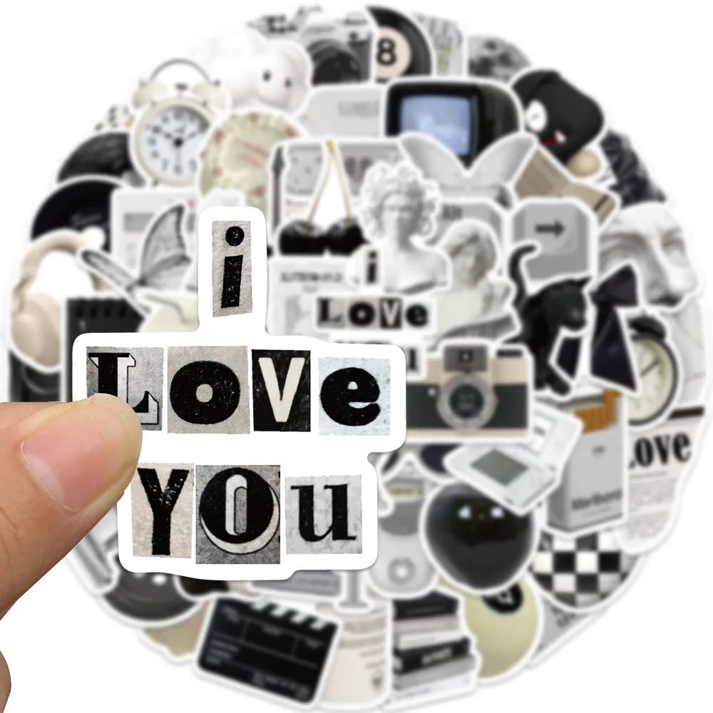 61 black and white waterproof PVC stickers for laptop and phone decoration