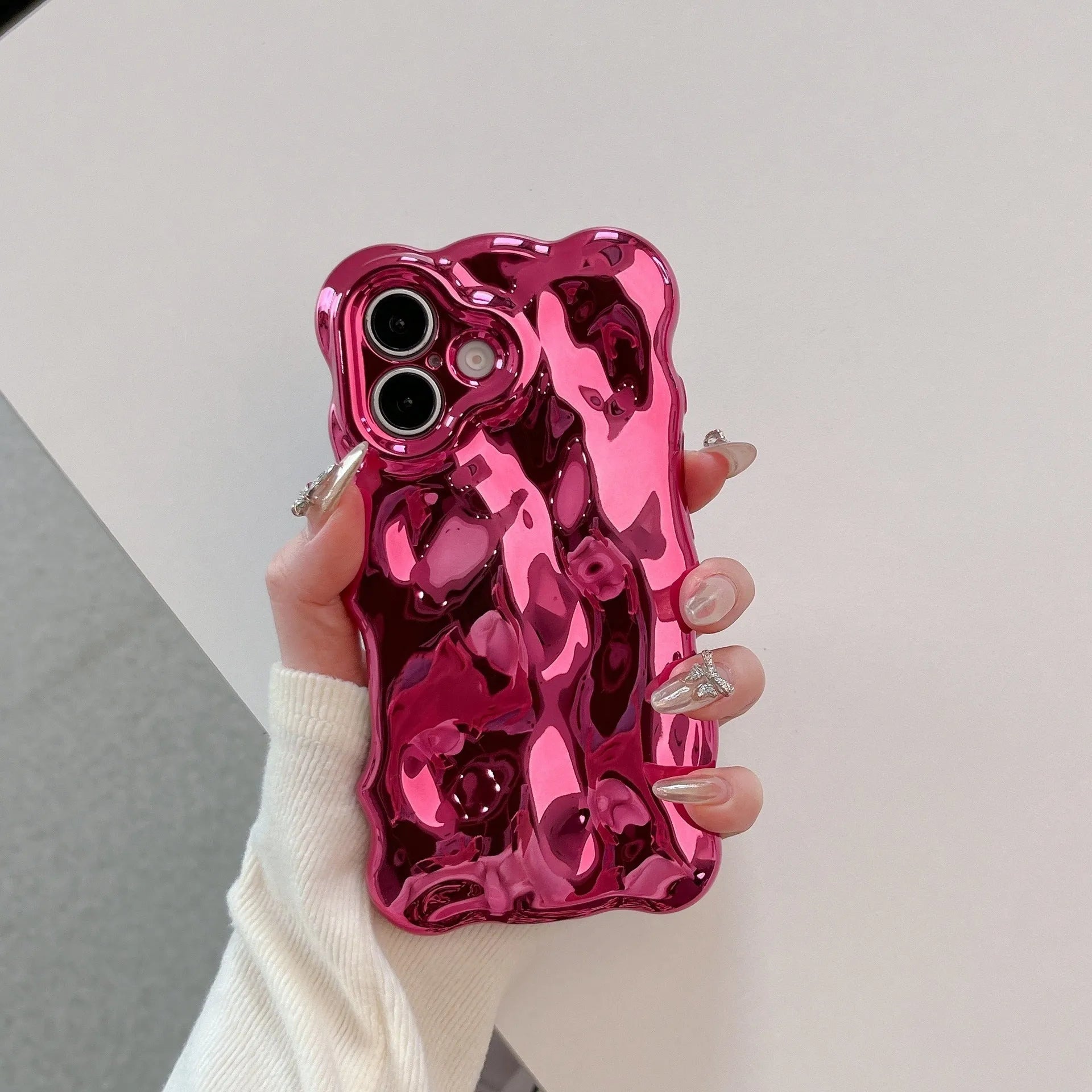 Niche Advanced Sense Plating Shell TPU phone case with wave bubble finish in silver electroplated colour