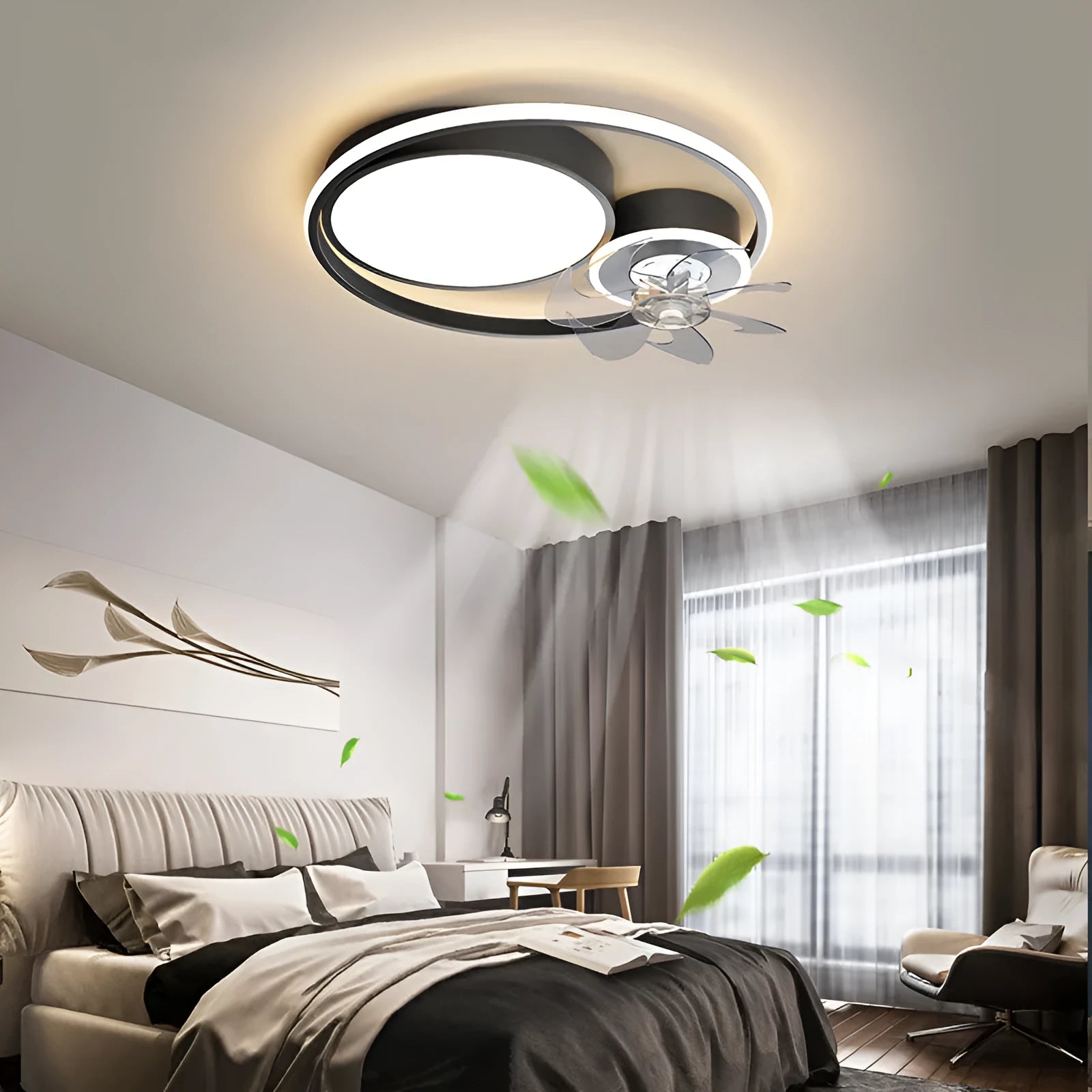 European style ceiling fan light with 48cm metal blades and acrylic lampshade