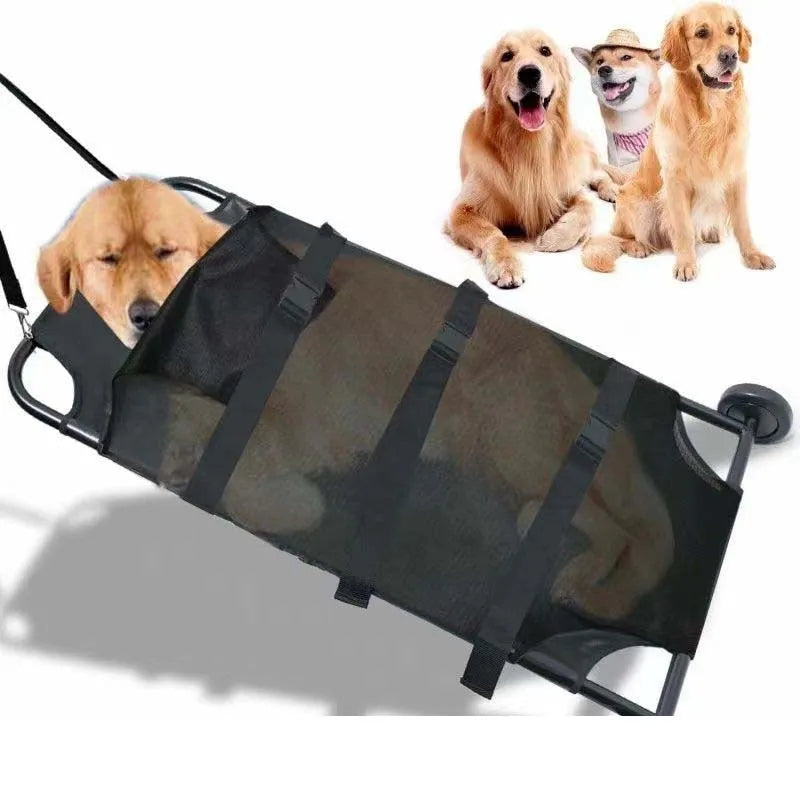 Large black aluminium alloy foldable pet stretcher for dog emergency transport