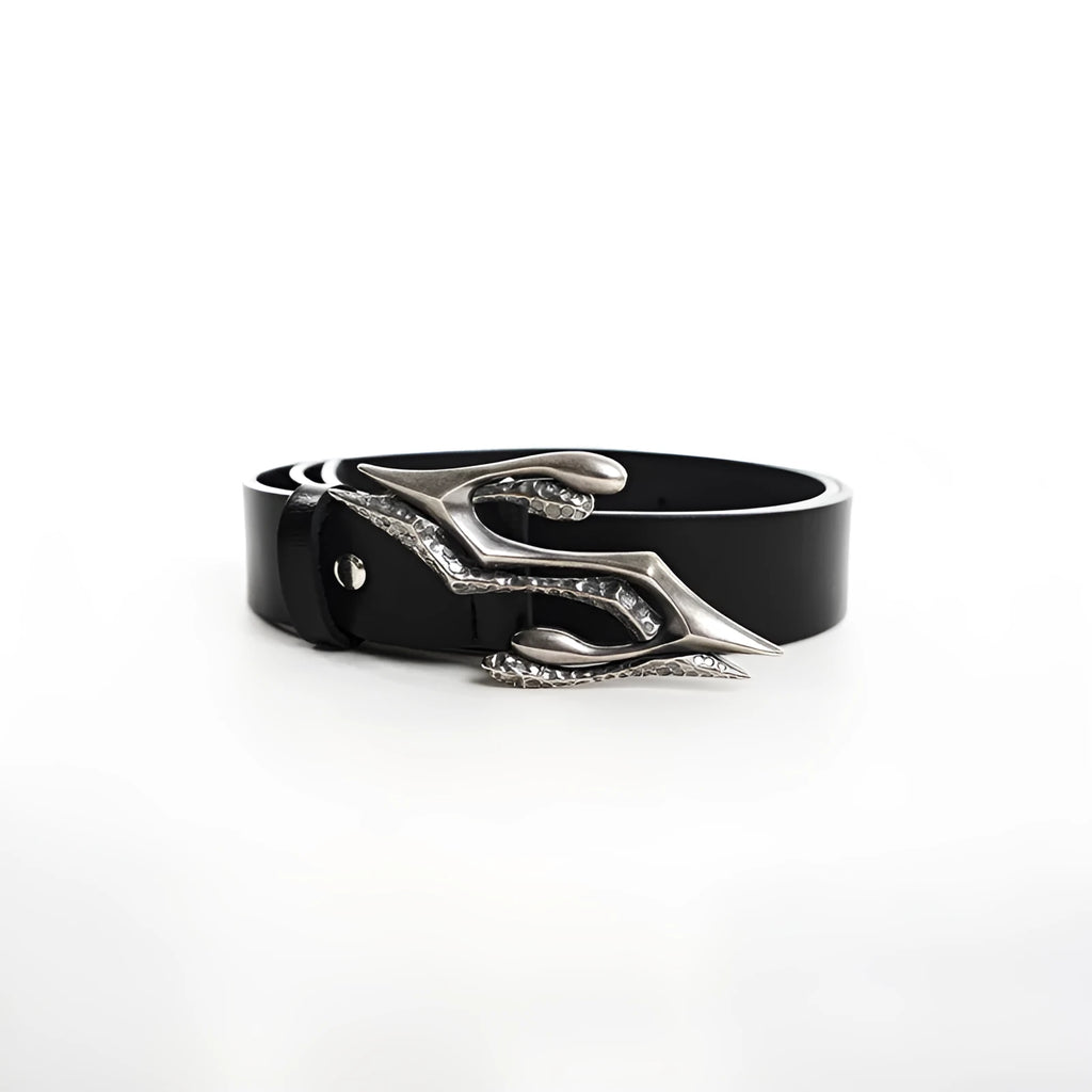Black men's leather belt with metal buckle on a 110cm length of two-layer cowhide.