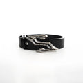 Black men's leather belt with metal buckle on a 110cm length of two-layer cowhide.