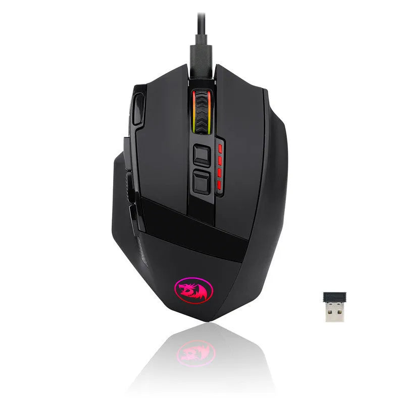 Black Redragon M801P dual mode gaming mouse with nine buttons and ergonomic design