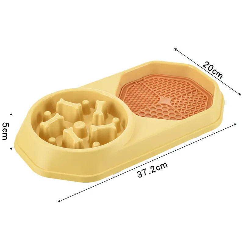Blue slow feeder dog bowl with maze pattern and non-slip pads for small medium dogs