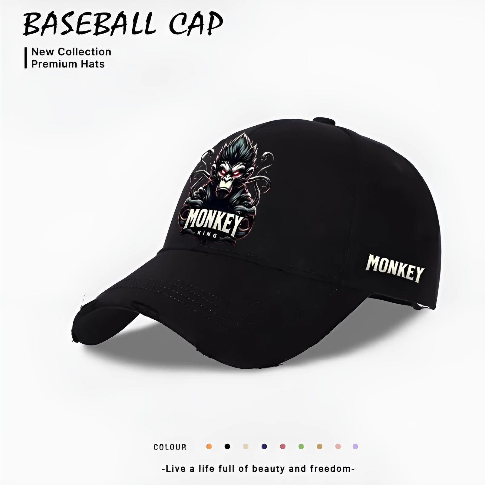 Men's casual polyester baseball cap in beige, black, and blue colours, front view