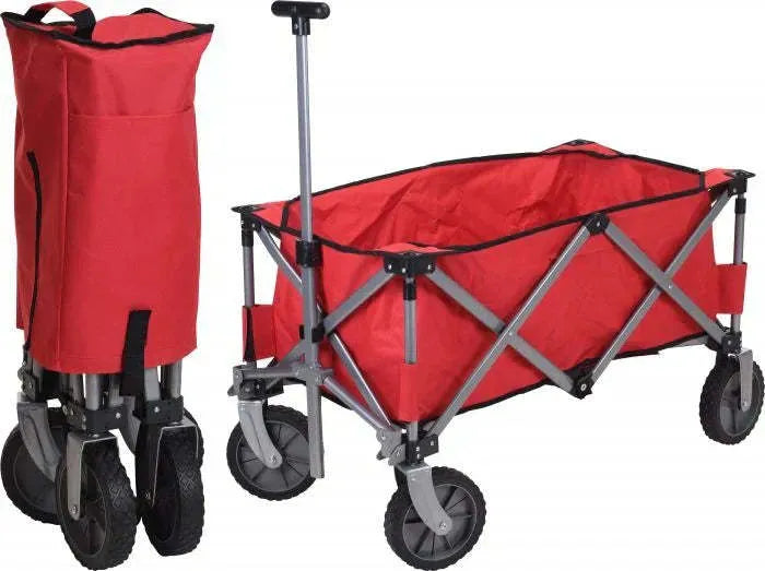 Red four-fold iron camping trolley with brake and 80kg load capacity