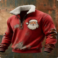 Red fleece-lined sweatshirt with zipper flap front and 3D printed pattern for men