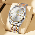 Round stainless steel men's watch with double calendar display on white background