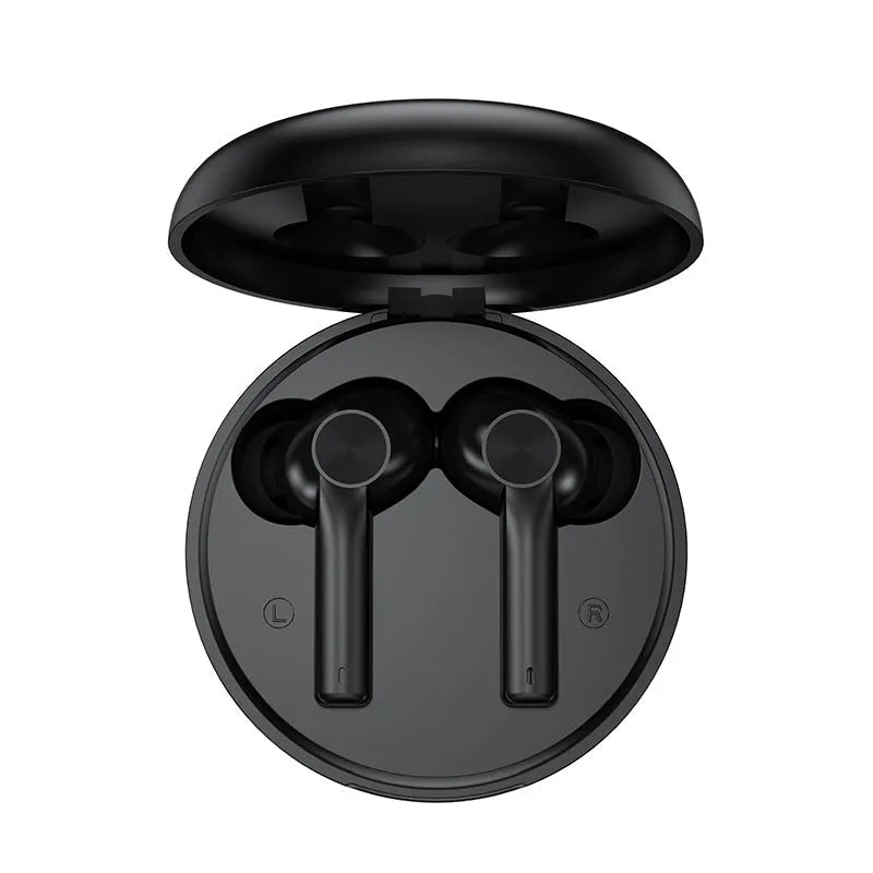 Digital display wireless Bluetooth headset mirror compartment in-ear touch earbuds black