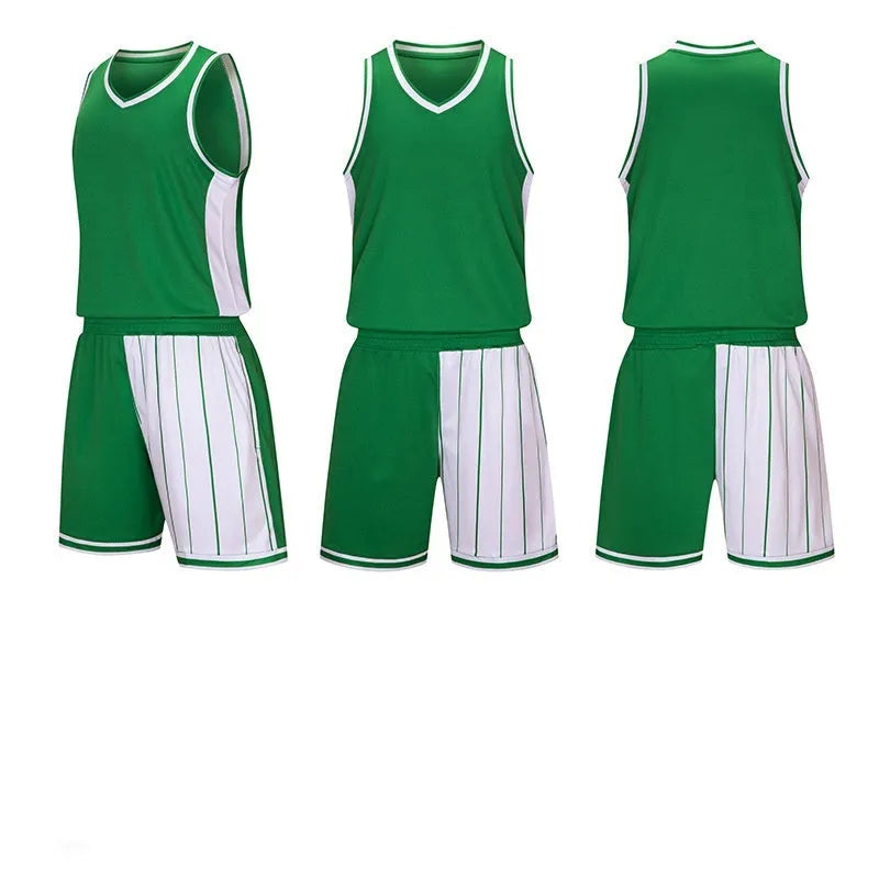 Men's quick-dry basketball uniform set in blue, includes a sleeveless top and matching shorts.
