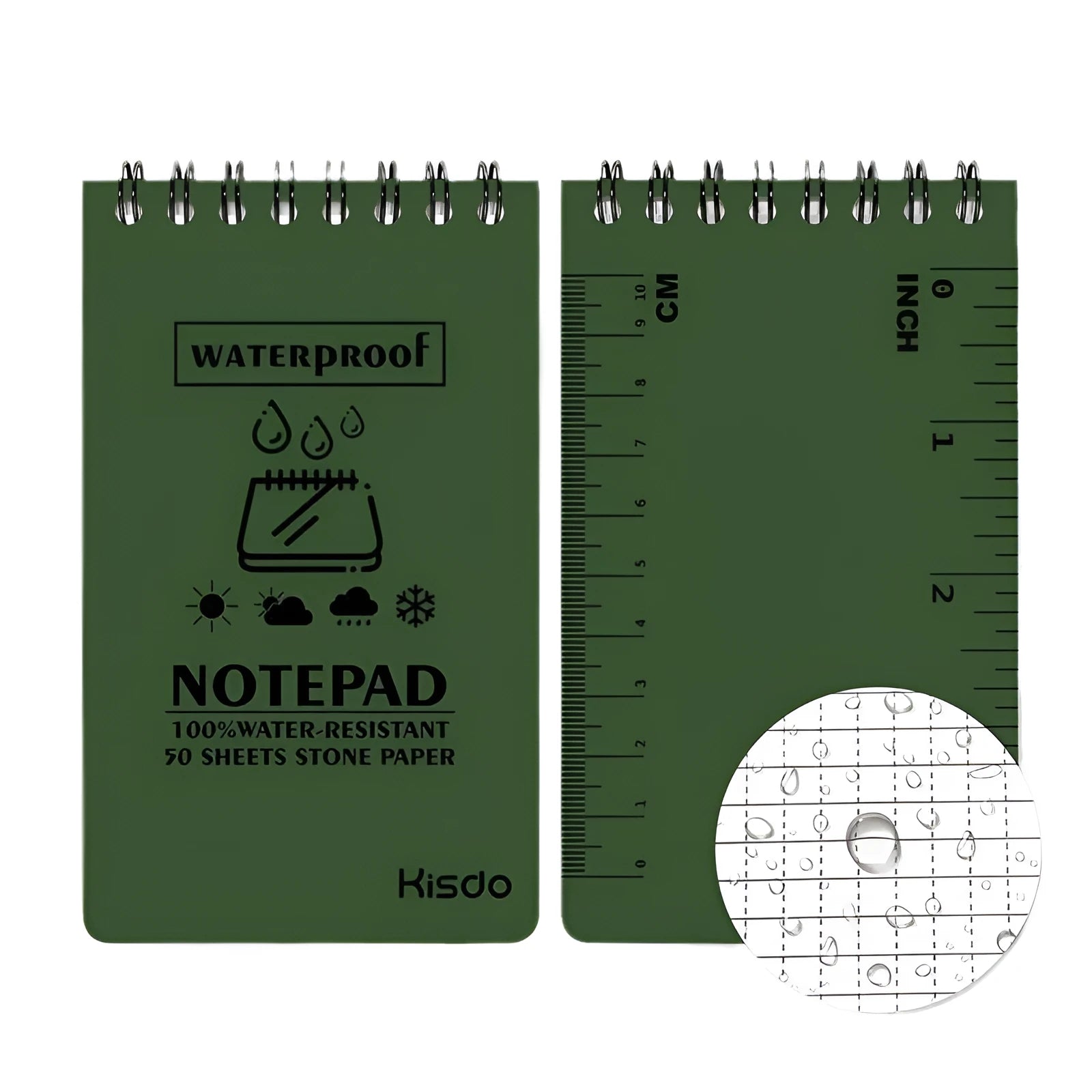 Spiral-bound waterproof office notepad with stone paper, shown in camouflage colour option.