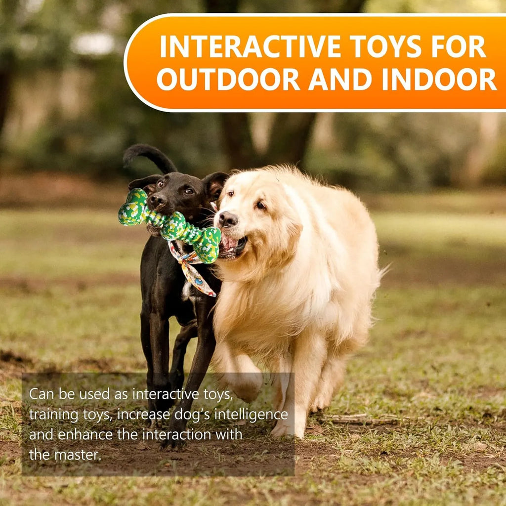 Dog chew toy made of natural rubber and bamboo fibre with unique camouflage pattern, available in S and L sizes.
