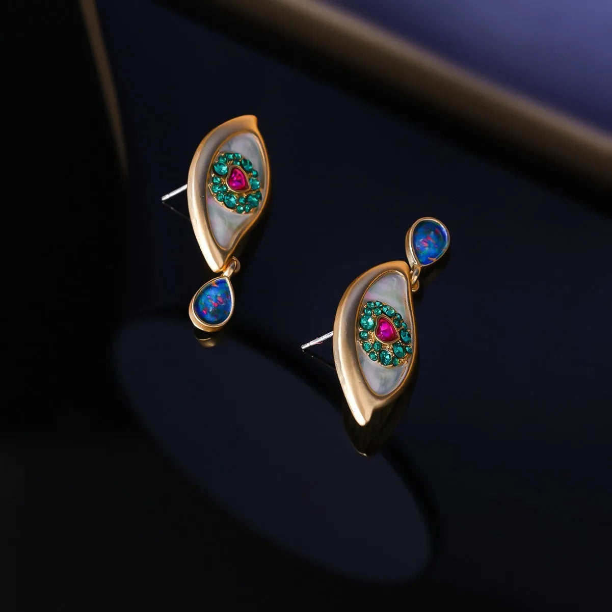 Vintage Court alloy drop earrings with enamel painted devil eye design in Chinese style