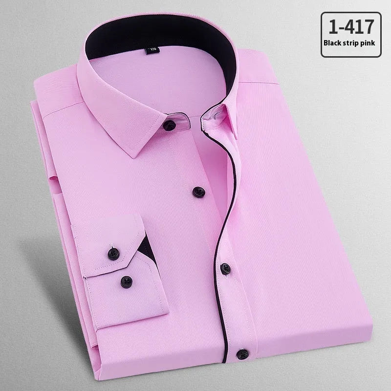 Men's long sleeve white linen business shirt with button front and classic collar