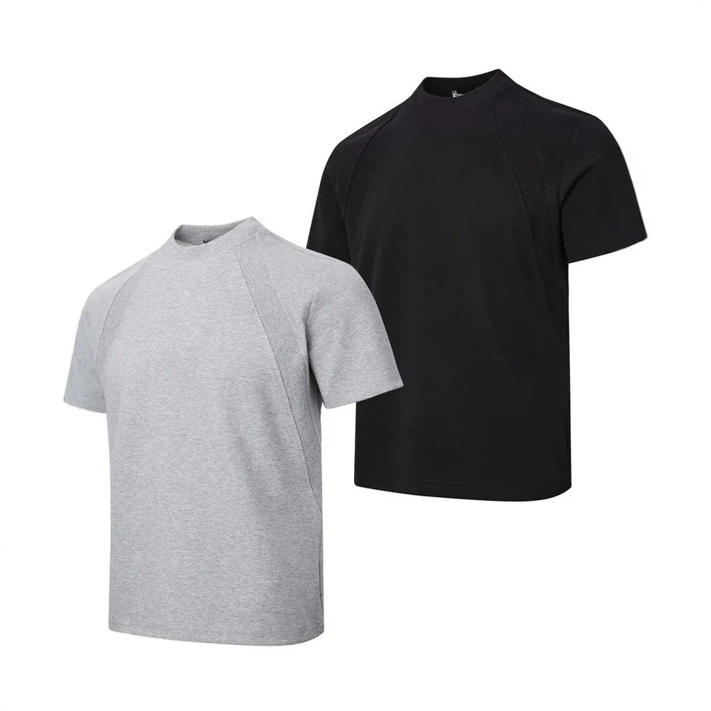 Loose grey short sleeve top with textured air layer stitching detail on the front