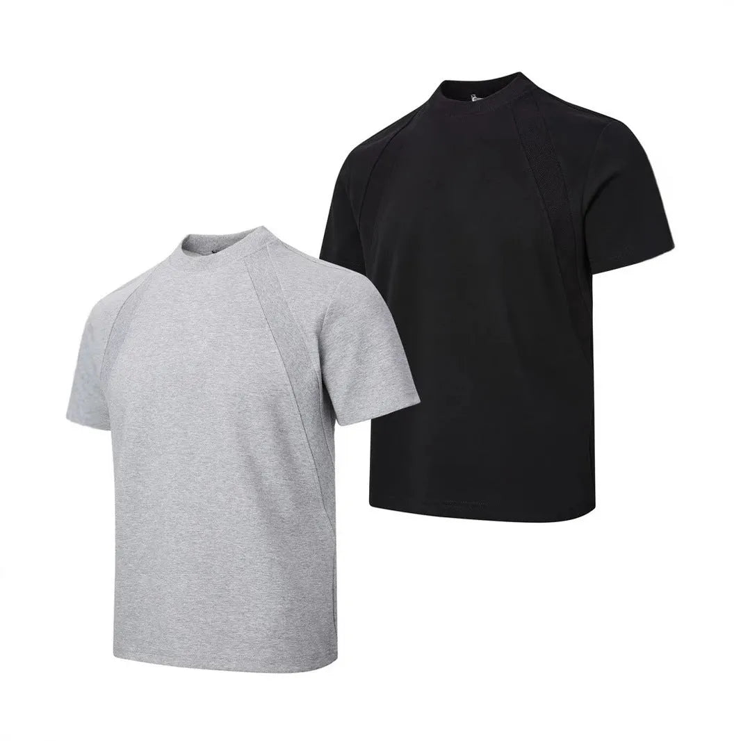 Loose grey short sleeve top with textured air layer stitching detail on the front