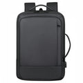 Black waterproof Oxford cloth backpack with curved shoulder straps and business organisation