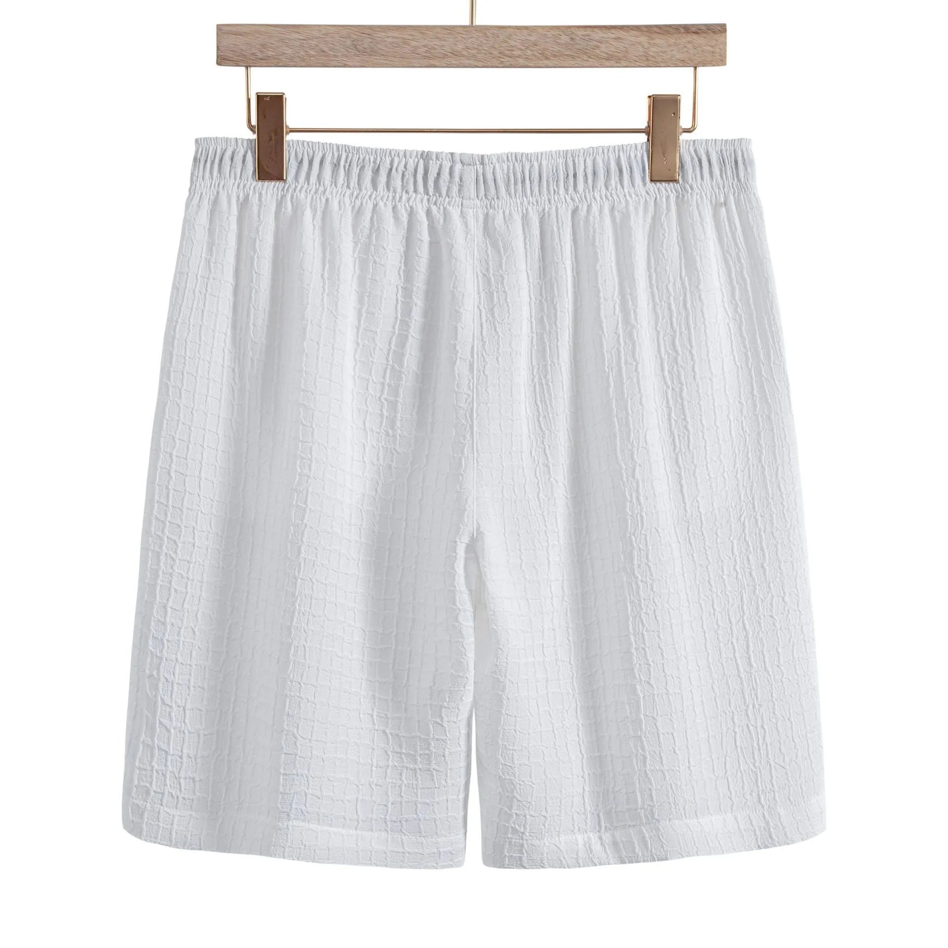 Men's white cotton blend short sleeve shirt and shorts casual suit set