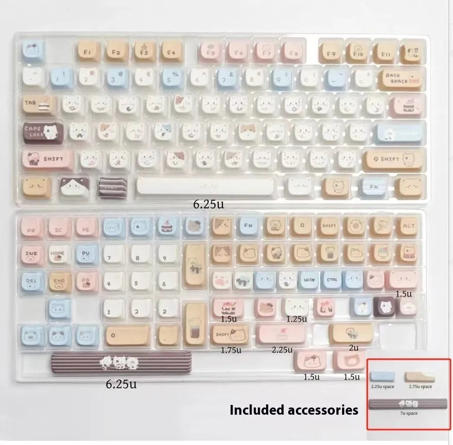 Sea Salt Cat themed PBT keycap set for mechanical keyboards with 26 keycaps and 7u supplement options